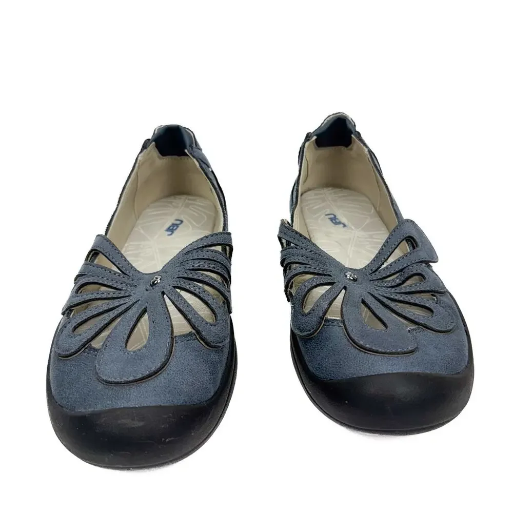 JBU Blue Faux‎ Suede Floral Cut Out Platform Slip-On 8.5 Comfort Athletic Chunky